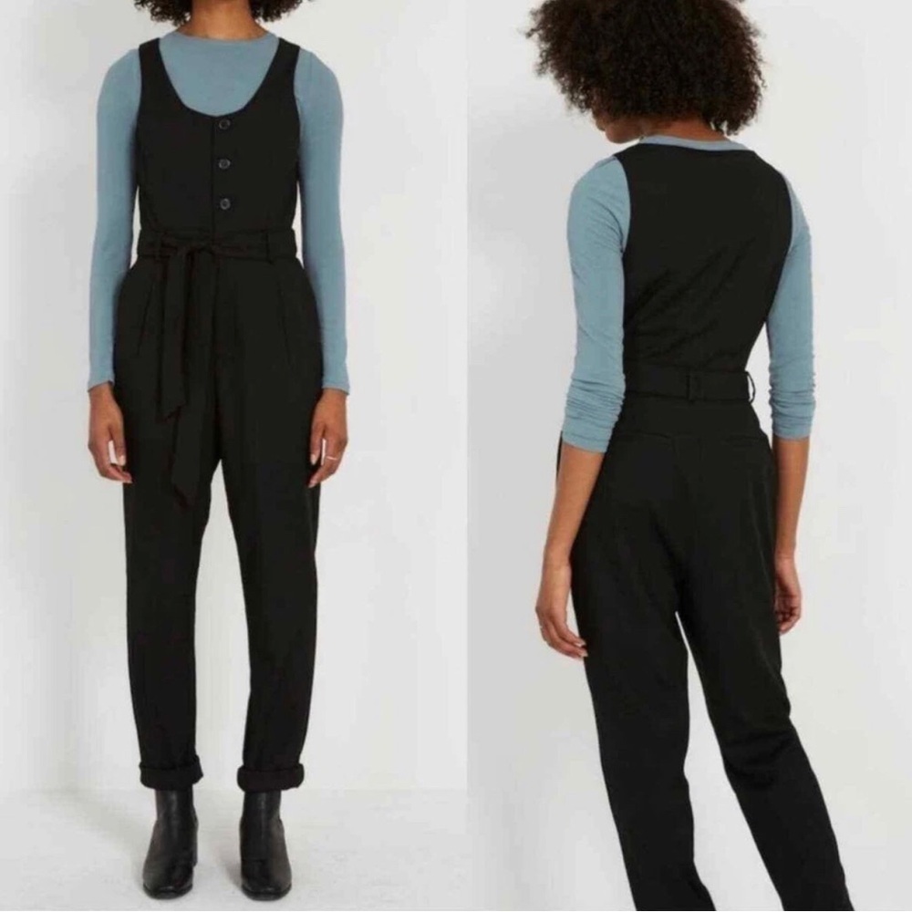 Black Frank & Oak Sleeveless Button Front Tie Waist Jumpsuit Size M